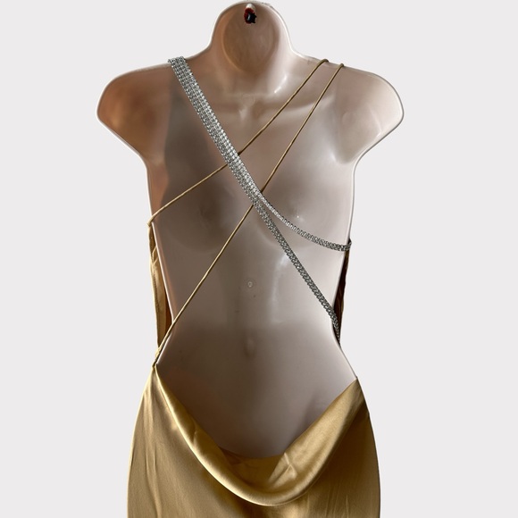 Vintage Yolanda Arche Silk Draped Open Back Gown, Size S, Gold - Picture 7 of 16